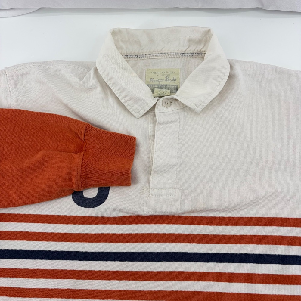 American Eagle Vintage Rugby Shirt Mens XS Orange White Striped Long Sleeve 5